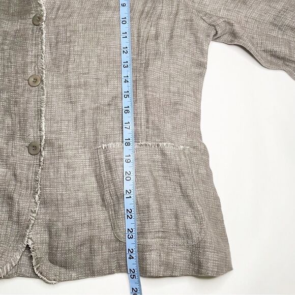 Eileen Fisher Irish Linen Single Button Double Front Pocket Jacket L light grey - Picture 7 of 8